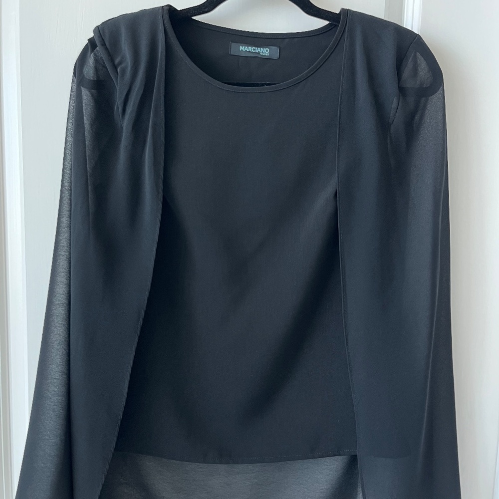 Marciano Elegant Black Chiffon Sleeve Blouse, Size 40 (US M)